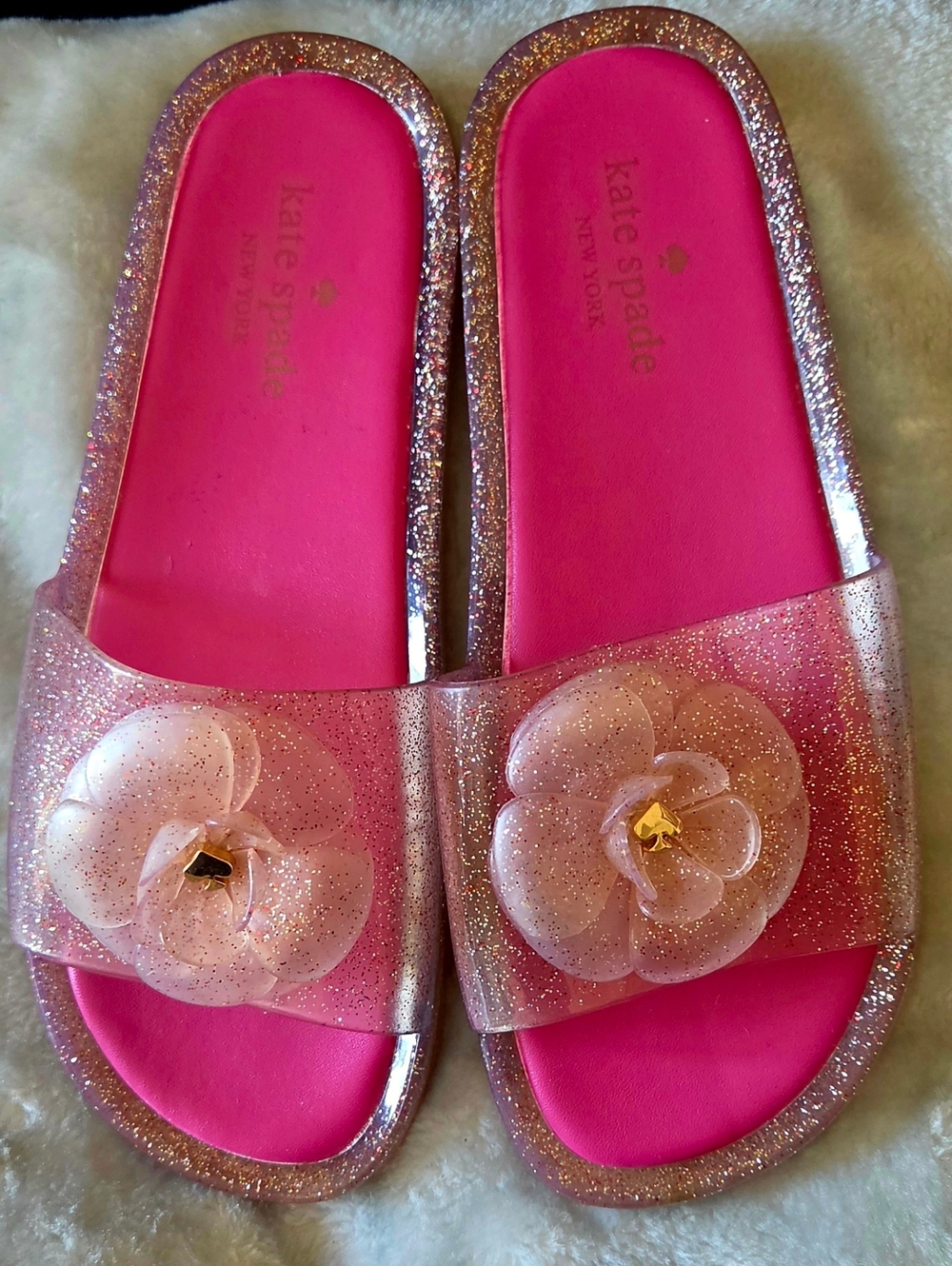 kate spade glitter pink slide sandals with floral detail